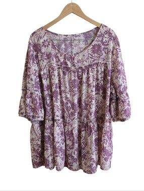 Cocomo Women's Boho Peasant Purple Floral Bell Sleeve Plus Size Blouse. Size 3XL
